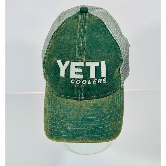Yeti Coolers Green Mesh Trucker Hat Adjustable Snapback Distressed Unisex Cap - Picture 3 of 11